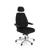 Silla giratoria XXL 24 HOURS I negra con reposacabezas y base de cinco ruedas de hjh OFFICE – vista de 360° (vista frontal en diagonal 40°)
