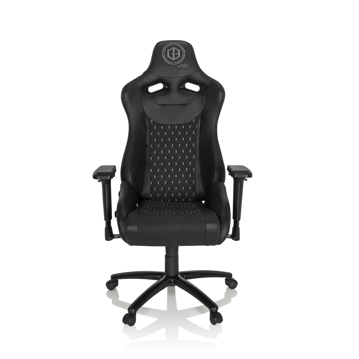 Silla gaming negra GAMEBREAKER SX 04 con respaldo acolchado y base de cinco ruedas de hjh OFFICE – vista de 360° (vista frontal 0°)