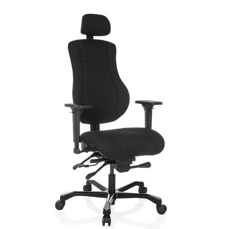 Silla giratoria XXL 24 HOURS BASIC negra con tapizado de tela, reposacabezas y reposabrazos de hjh OFFICE