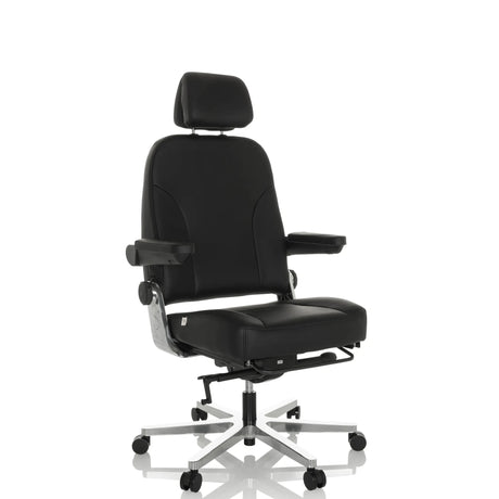 Silla giratoria XXL 24 HOURS F de cuero negro con reposacabezas y reposapiés de hjh OFFICE