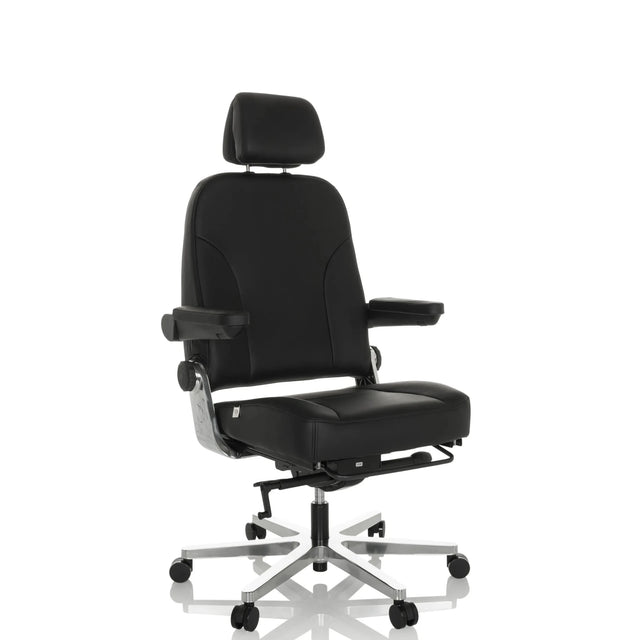 Silla giratoria XXL 24 HOURS F de cuero negro con reposacabezas y reposapiés de hjh OFFICE