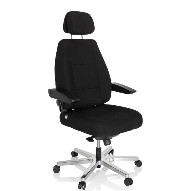 Silla giratoria XXL 24 HOURS I negra con reposacabezas y base plateada de hjh OFFICE