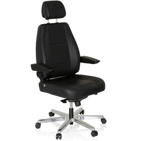 Silla giratoria XXL 24 HOURS de cuero negro con reposacabezas y base brillante de hjh OFFICE