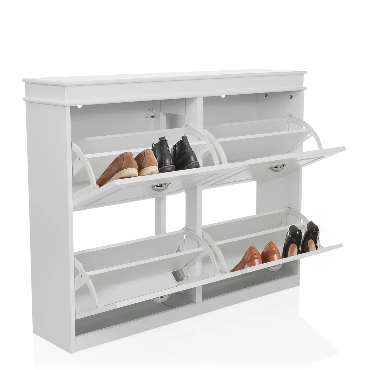 Armario zapatero blanco ESTHA 4 con cuatro compartimentos desplegables de hjh LIVING