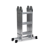 Escalera plegable SOLID W3 de aluminio plateada con doce peldaños de hjh OFFICE – vista de 360° (vista frontal 0°)