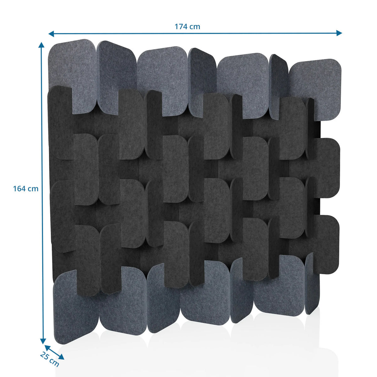 Plano dimensional del separador FLEXMIUT PLUG de 174 × 164 cm en gris y gris oscuro de hjh OFFICE