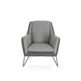 Sillón tapizada LAGUN en color gris claro con detalles en gris oscuro y patas de metal de hjh OFFICE – vista de 360° (vista frontal 0°)
