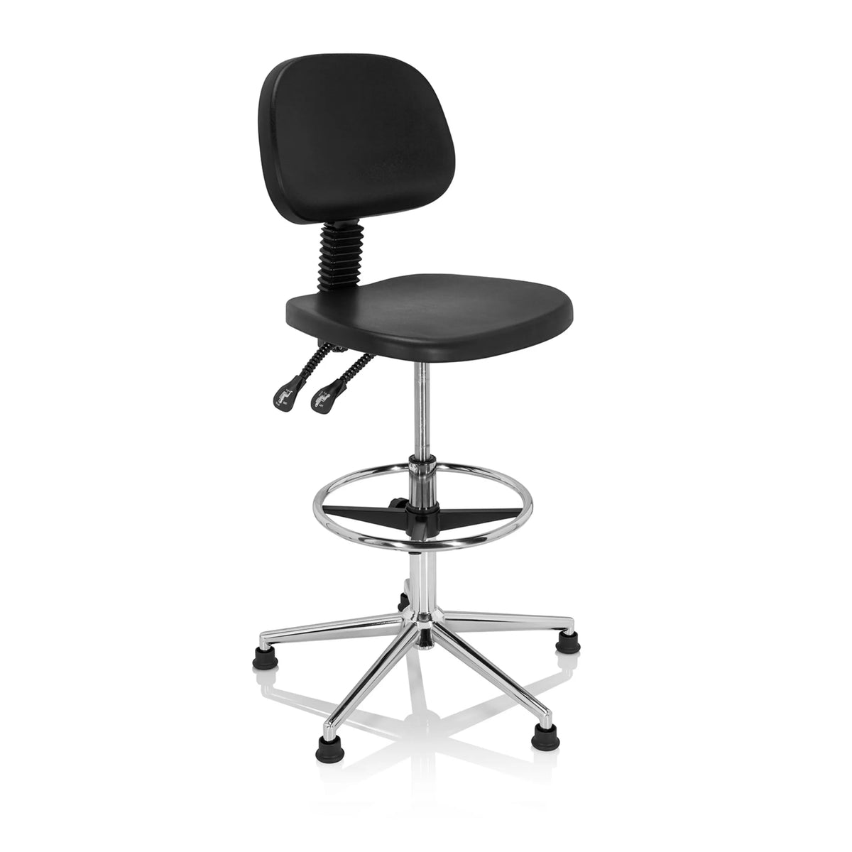 Silla de mostrador negra TOP WORK 24 I con reposapiés y base metálica de cinco radios de hjh OFFICE