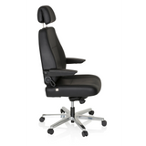Silla giratoria XXL 24 HOURS negra de cuero con reposacabezas y base de cinco ruedas de hjh OFFICE – vista de 360° (vista lateral 80°)