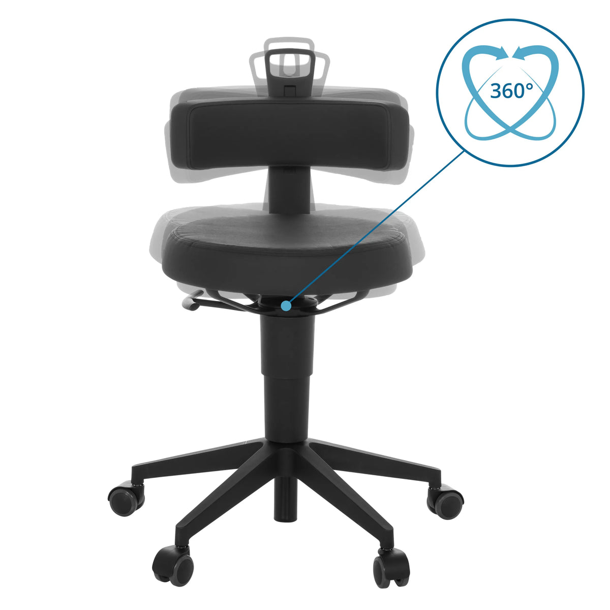 Función giratoria de 360 grados del taburete giratorio TOP WORK FLEX PU en negro con funda de cuero sintético de hjh OFFICE