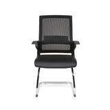 Silla de viga voladiza INVENTOR V PRO negra con respaldo de malla, reposabrazos y base de patines de hjh OFFICE – vista de 360° (vista frontal 0°)