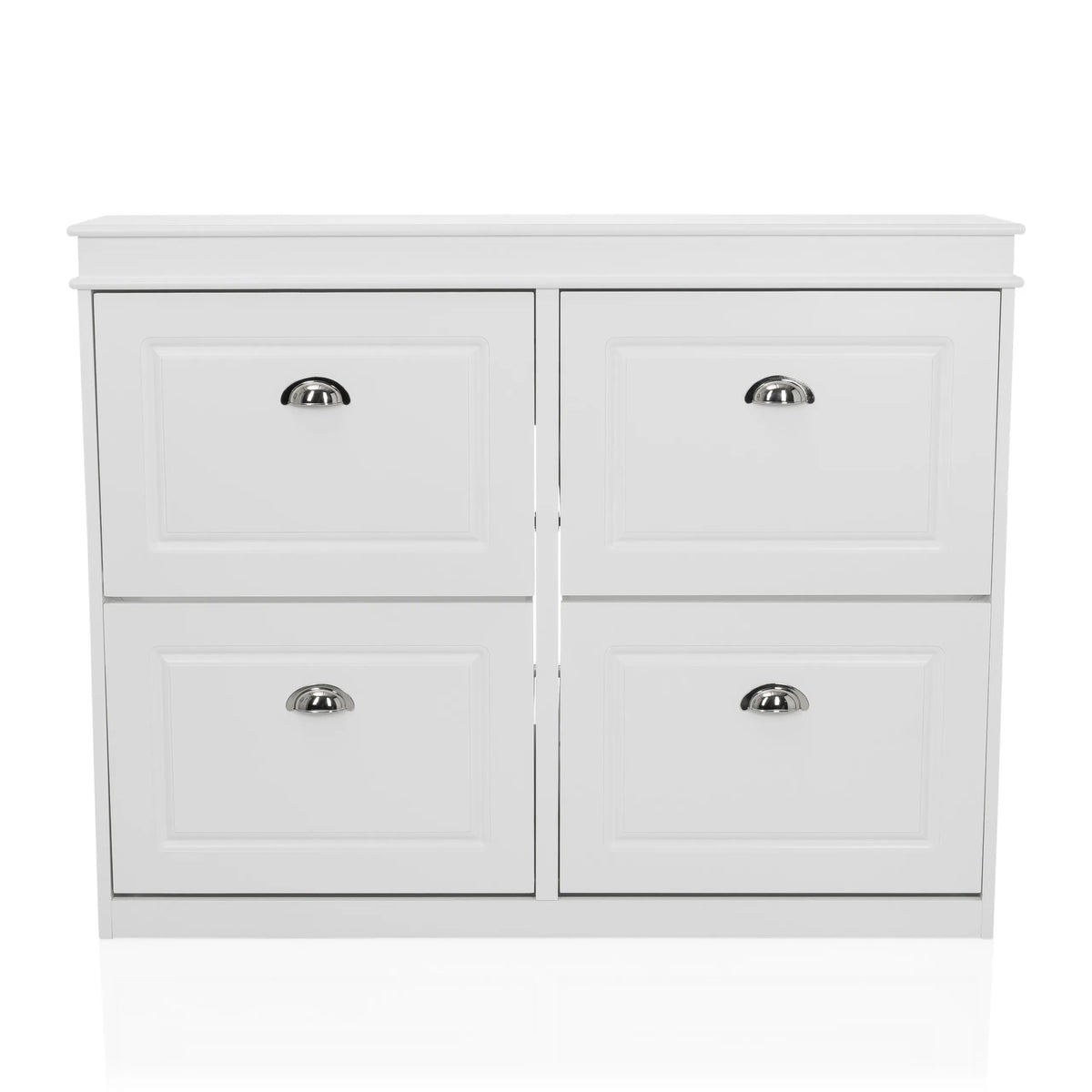 Armario zapatero blanco ESTHA 4 con cuatro cajones y tiradores plateados de hjh LIVING