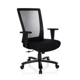 Silla giratoria XXL EXTENDER negra con respaldo de malla y base de cinco ruedas de hjh OFFICE – vista de 360° (vista frontal en diagonal 40°)