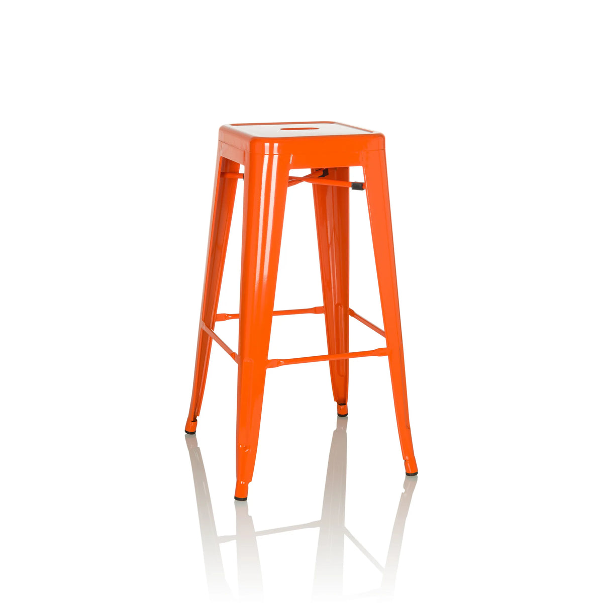 Taburete de bar VANTAGGIO HIGH naranja con cuatro patas y reposapiés integrados de hjh OFFICE – vista de 360° (vista frontal 15°)