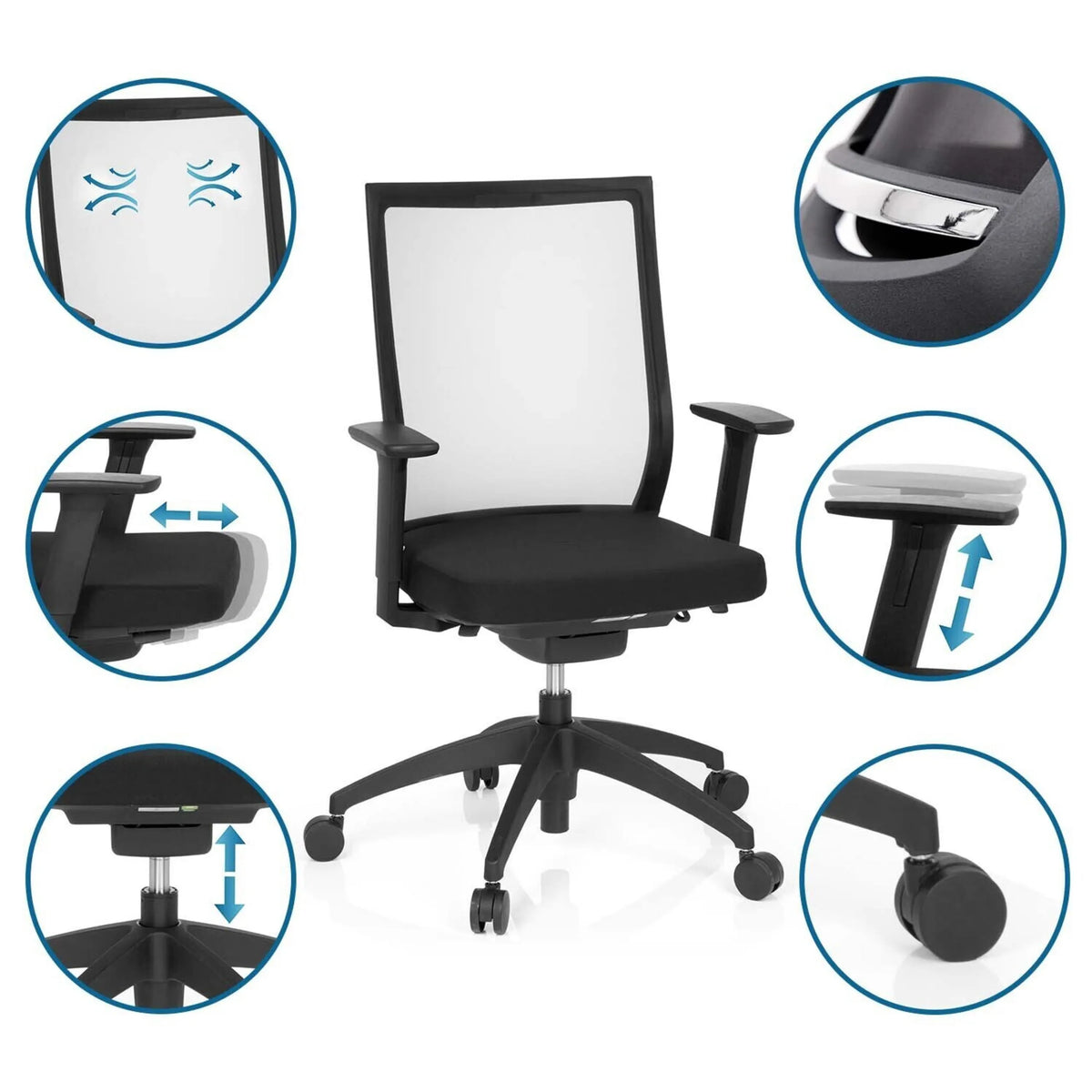 Silla de oficina profesional ASPEN negra con reposabrazos y altura del asiento ajustables de hjh OFFICE