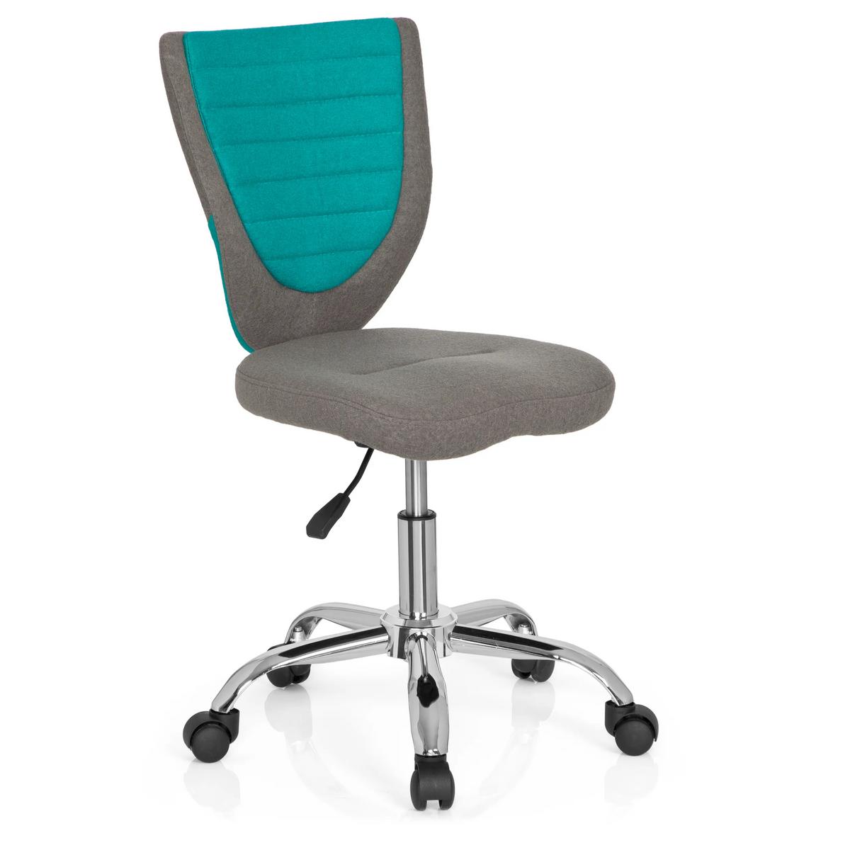 Silla giratoria para niños KIDDY COMFORT en color gris turquesa con base de estrella y cinco ruedas de hjh OFFICE – vista de 360° (vista frontal en diagonal 40°)