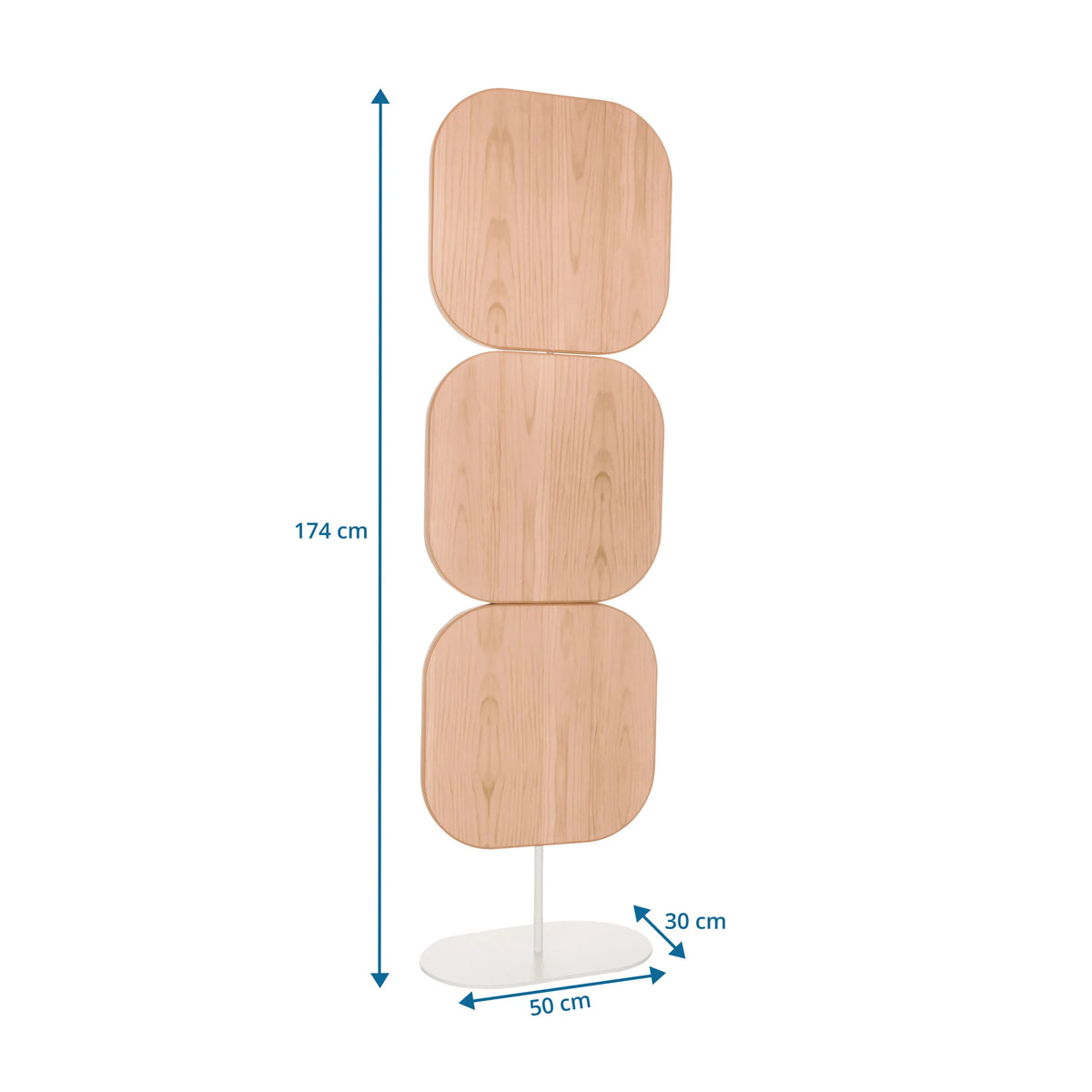 Plano dimensional del separador FLEXMIUT W con una altura de 174 cm y una base de 50 x 30 cm de hjh OFFICE