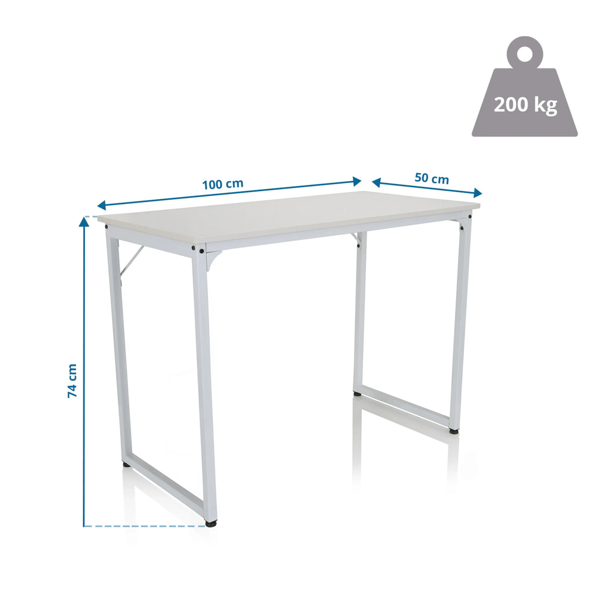 Dibujo dimensional del Escritorio WORKSPACE I de 100 × 50 cm y capacidad de carga de 200 kg de hjh OFFICE