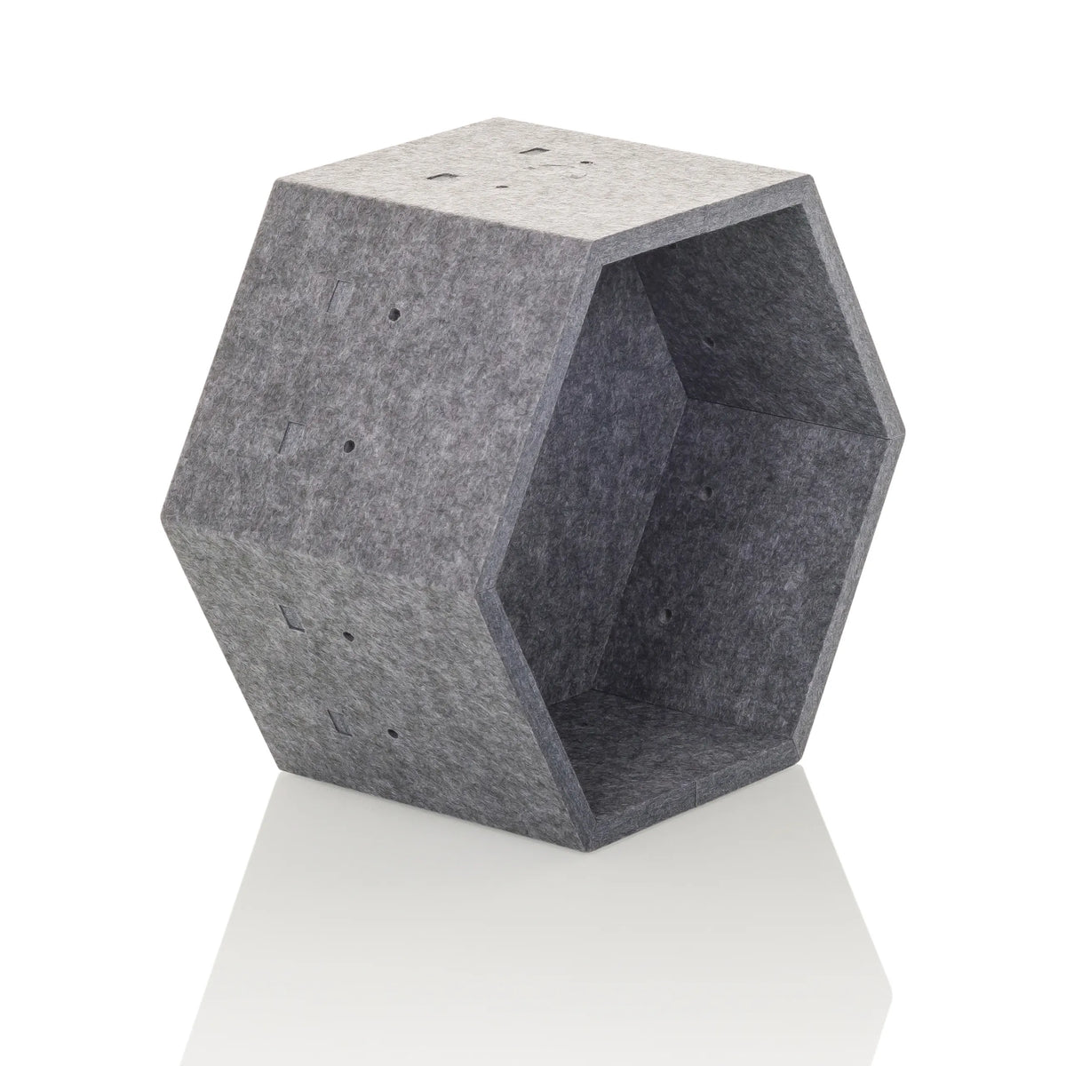 Separador hexagonal de fieltro gris FLEXMIUT STORE S de hjh OFFICE – vista de 360° (vista frontal en diagonal 45°)