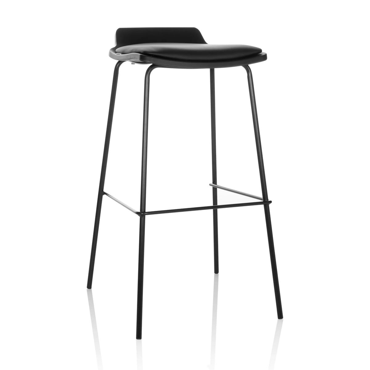 Taburete de bar negro LONSO 10 con asiento acolchado y un reposapiés de hjh OFFICE – vista de 360° (vista frontal 15°)