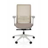 Silla de oficina profesional PURE WHITE beige con respaldo de malla y base de cinco ruedas de hjh OFFICE – vista de 360° (vista frontal 0°)