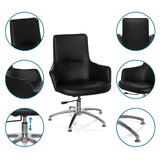 Sillón de diseño SHAKE 300 negro con base estrellada cromada y vistas detalladas del tapizado de hjh OFFICE