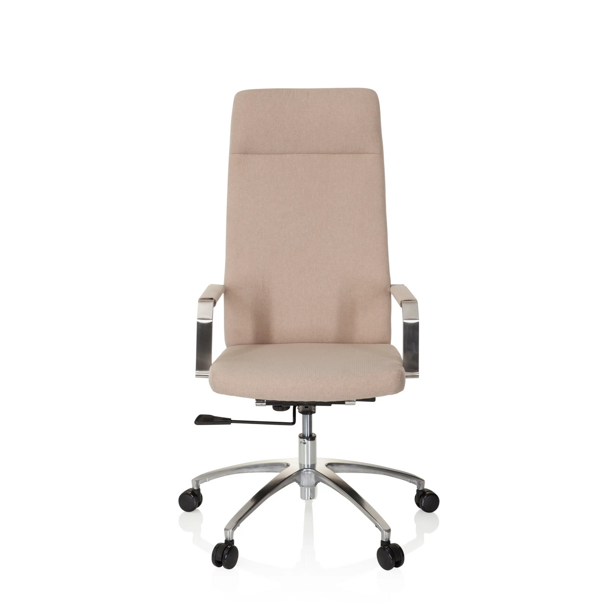 Silla Home Office SARANTO PLUS I beige con reposabrazos y base de cinco ruedas de hjh OFFICE – vista de 360° (vista frontal 0°)