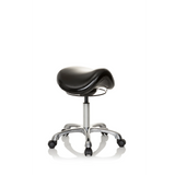 Taburete de silla de montar ORTHO SIT negro con cruceta para pies y cinco ruedas de hjh OFFICE – vista de 360° (vista frontal en diagonal 40°)