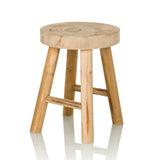 Taburete RUSTIKO W marrón de madera con asiento redondo y travesaños de hjh LIVING – vista de 360° (vista frontal en diagonal 30°)