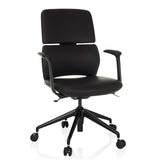 Silla de oficina profesional ATMOS DESIGNER negra con reposabrazos y base de cinco ruedas de hjh OFFICE – vista de 360° (vista frontal 15°)
