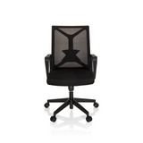 Silla Home Office ENCO negra con respaldo de malla y base de cinco ruedas de hjh OFFICE – vista de 360° (vista frontal 0°)