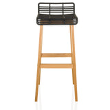 taburete de bar LONSO W con asiento negro y estructura de madera de roble de hjh OFFICE – vista de 360° (vista frontal 0°)