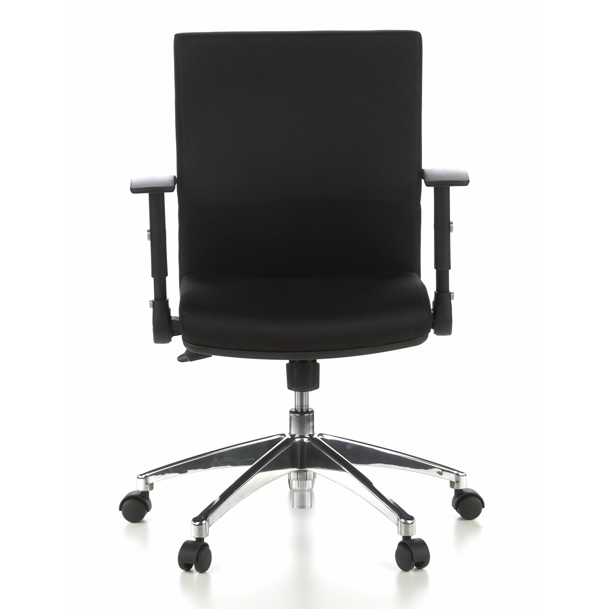 Silla de oficina profesional LAGUNA PRO negra con reposabrazos y base de cinco ruedas de hjh OFFICE – vista de 360° (vista frontal 0°)