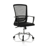 Silla Home Office STAR-TEC S negra con respaldo de malla y base de cinco ruedas de hjh OFFICE – vista de 360° (vista frontal en diagonal 30°)