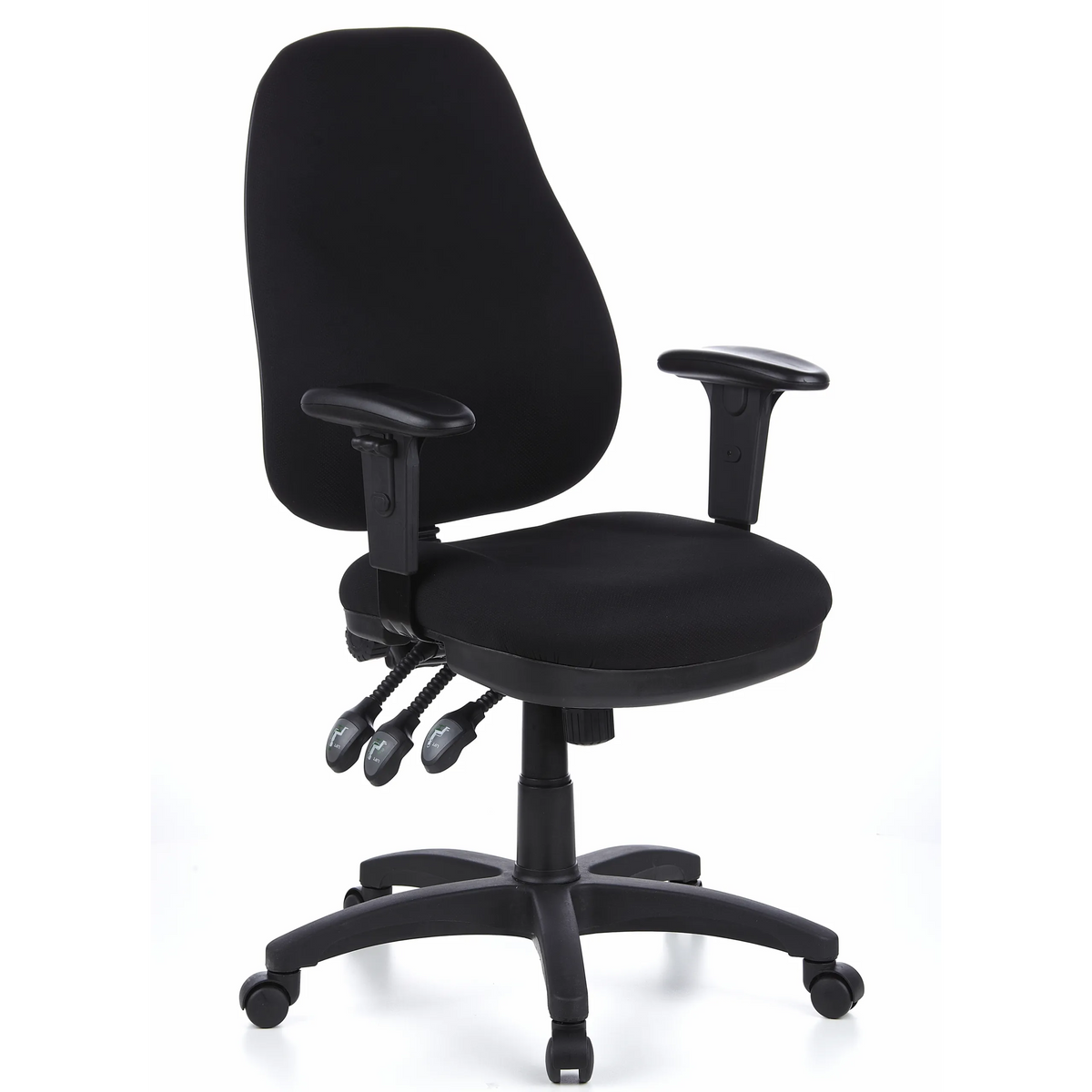 Silla de oficina profesional ZENIT PRO negra con reposabrazos y base de cinco ruedas de hjh OFFICE – vista de 360° (vista frontal en diagonal 40°)