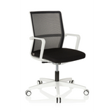 Silla de oficina profesional MOVE-TEC NET 3D W en blanco y negro con respaldo de malla y base blanca de cinco ruedas de hjh OFFICE – vista de 360° (vista frontal en diagonal 40°)