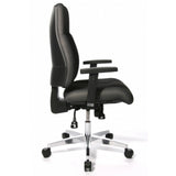 Vista lateral de la silla de oficina profesional P91 AL.G3 en gris con reposabrazos y base brillante con ruedas de Topstar