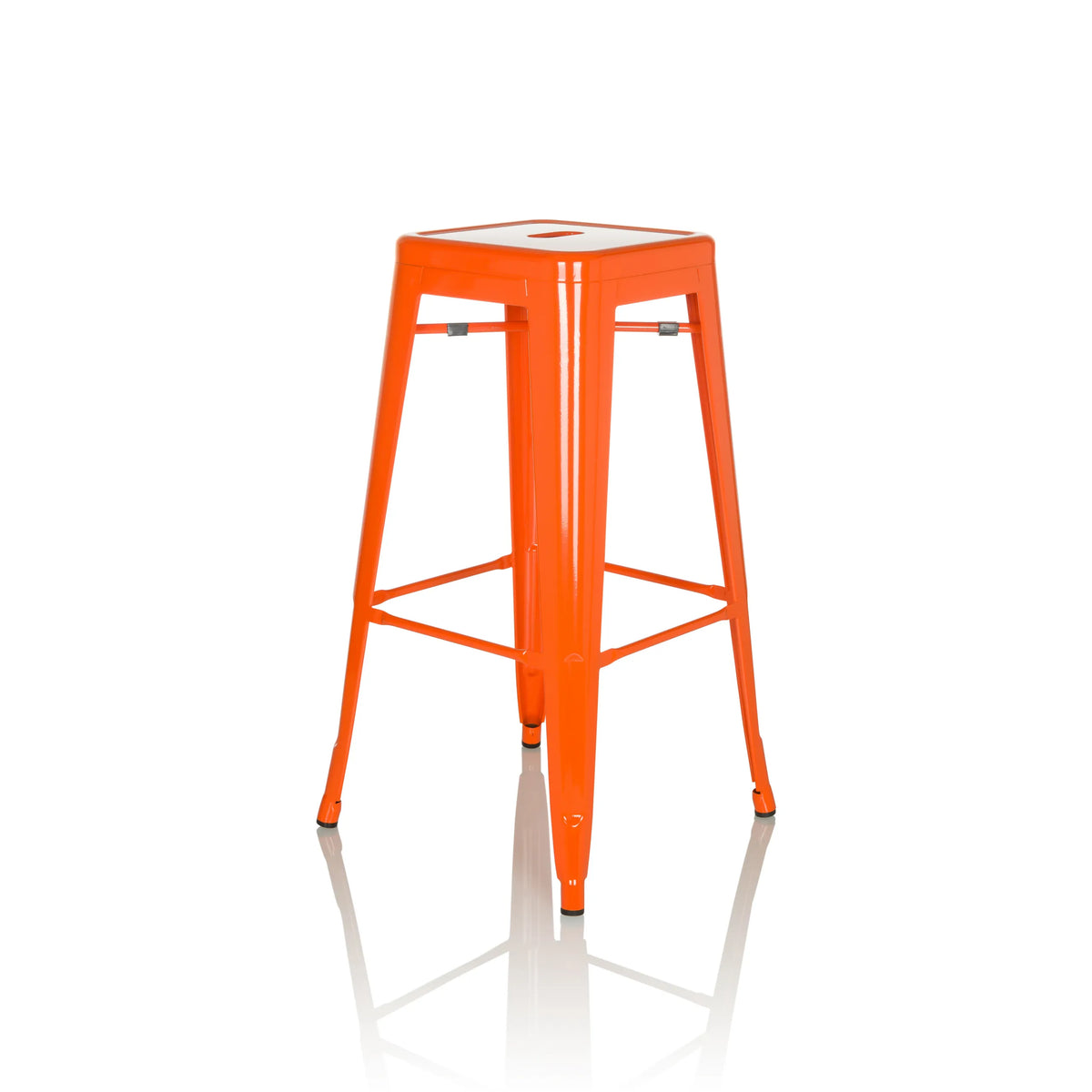 Taburete de bar VANTAGGIO HIGH naranja con cuatro patas y reposapiés integrados de hjh OFFICE – vista de 360° (vista frontal en diagonal 45°)