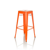 Taburete de bar VANTAGGIO HIGH naranja con cuatro patas y reposapiés integrados de hjh OFFICE – vista de 360° (vista frontal en diagonal 45°)