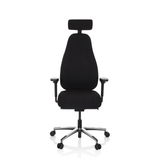 Silla alta gama RESISTIO negra con reposacabezas y base de cinco ruedas de hjh OFFICE – vista de 360° (vista frontal 0°)
