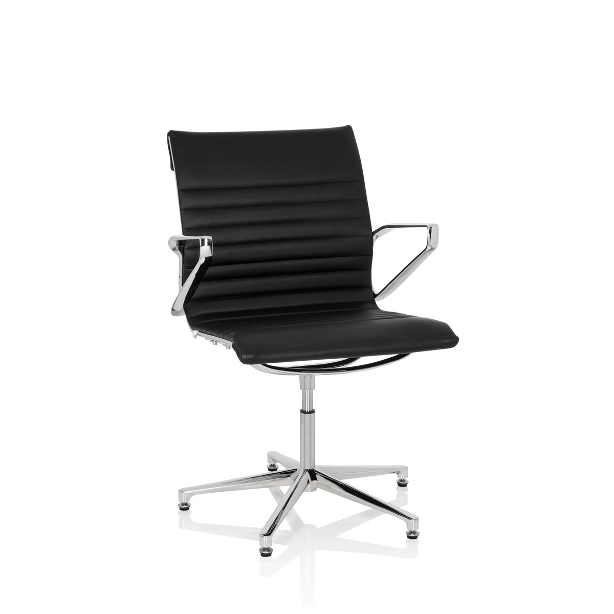 Silla de confidente negra PARIBA V IV con tapicería acolchada y base de cinco ruedas de hjh OFFICE – vista de 360° (vista frontal 20°)