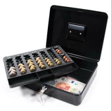 Caja de efectivo SAFE abierta en negro con inserto para monedas y billetes de hjh OFFICE
