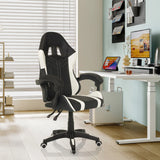 Silla gaming GAMEBREAKER W02 en negro y blanco con reposabrazos y ruedas en una oficina en casa moderna de MyBuero
