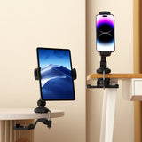 Soporte para teléfono móvil y tableta FLEXMOBI III en negro con fijación a mesa de hjh OFFICE