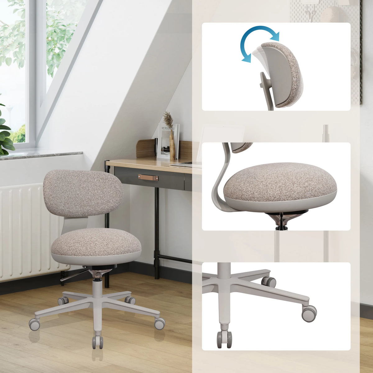 Silla Home Office SITMOTION W en gris con respaldo ajustable y base con ruedas de hjh OFFICE