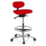 Silla de mostrador WORK MF roja con reposapiés y base de cinco ruedas de hjh OFFICE – vista de 360° (vista frontal en diagonal 40°)