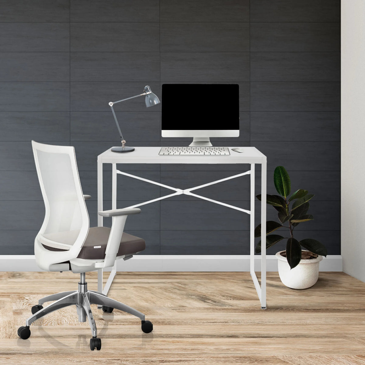 Escritorio blanco EASY UP H I con medidas de 78 x 46 cm y estructura en cruz de hjh OFFICE