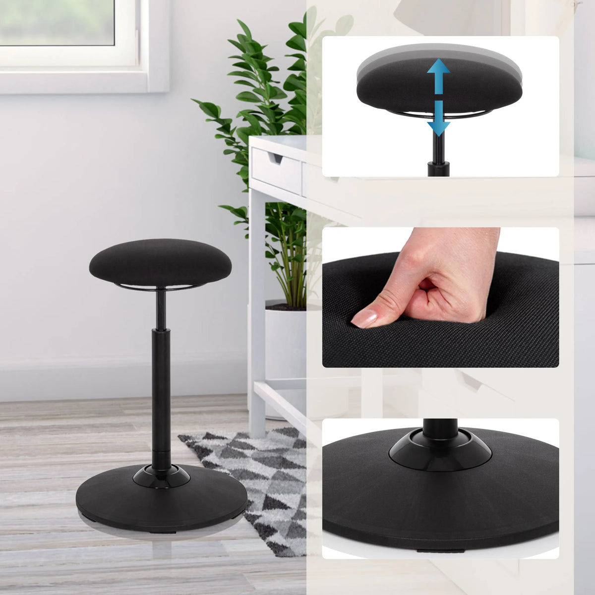 Asiento y reposapiés regulables en altura del asiento de pie BALANCE SIT en negro de hjh OFFICE