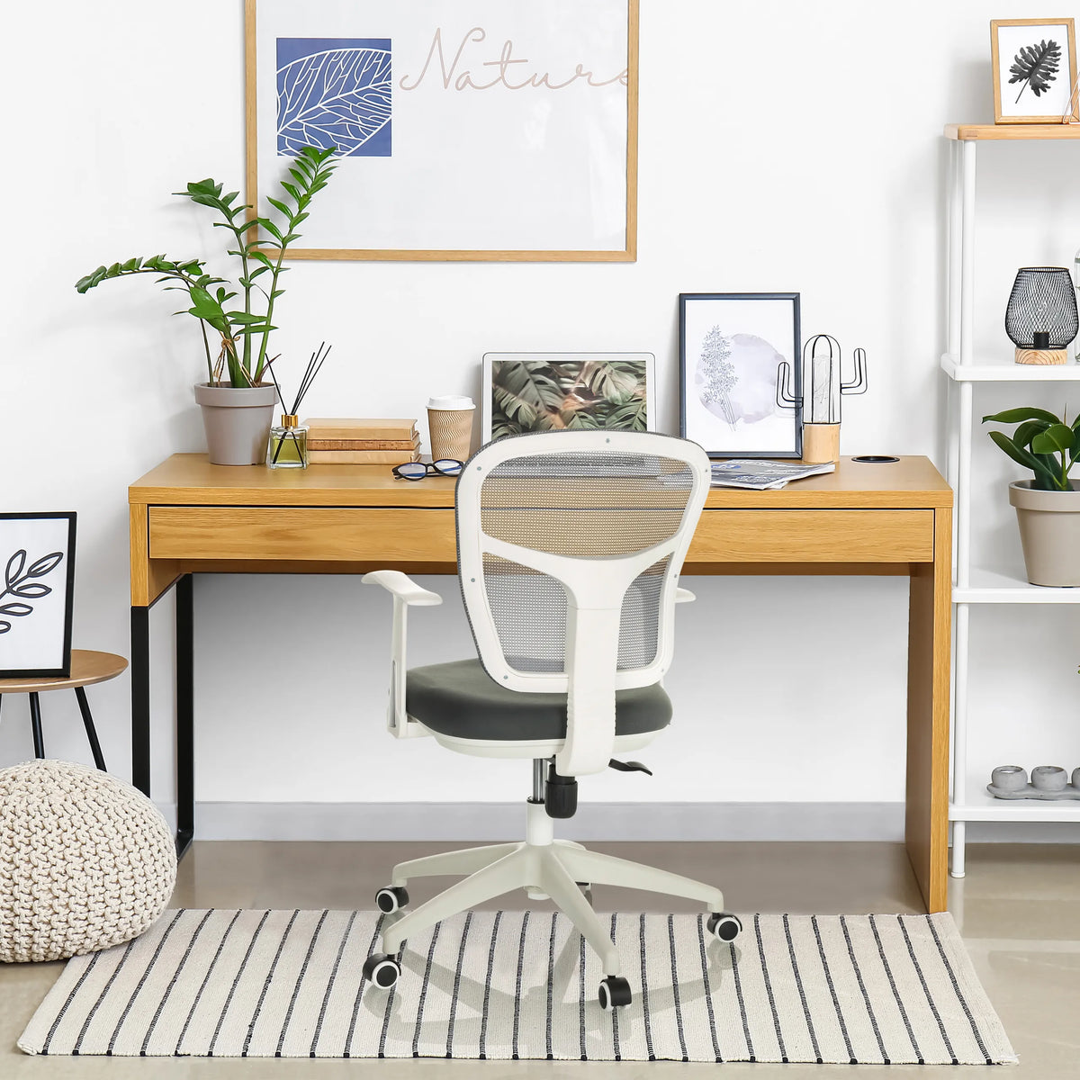Silla Home Office TOP 108 W gris con respaldo de malla y reposabrazos blancos de hjh OFFICE