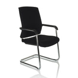 Silla de viga voladiza LEVIA VP negra con reposabrazos y estructura cromada de hjh OFFICE – vista de 360° (vista frontal en diagonal 45°)